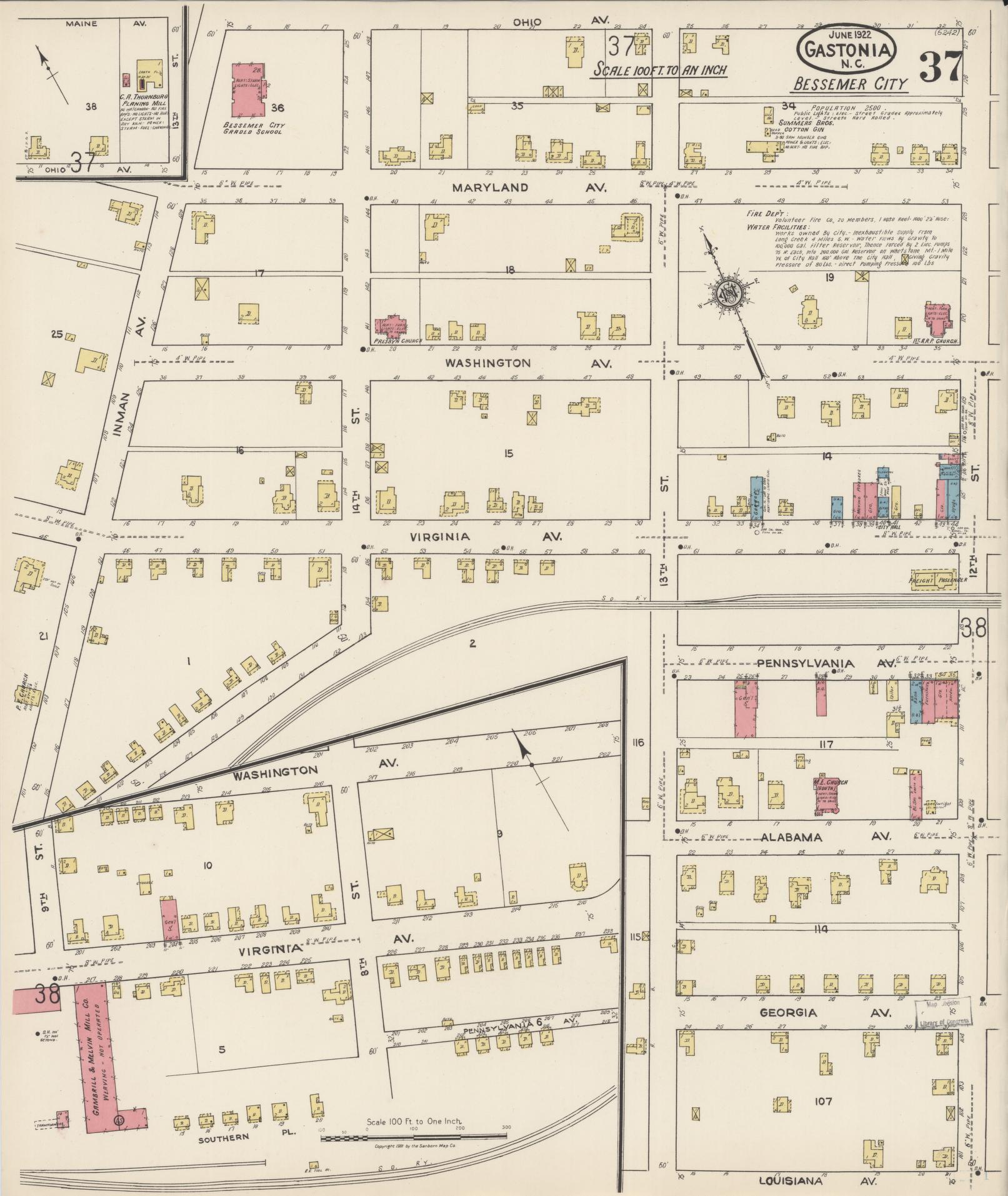 Sanborn Fire Insurance Map from Gastonia, Gaston County, North Carolina (1922), Sheet #0037 - Complete Map Set gallery image, historic Sanborn map, vintage wall art, North Carolina North Carolina