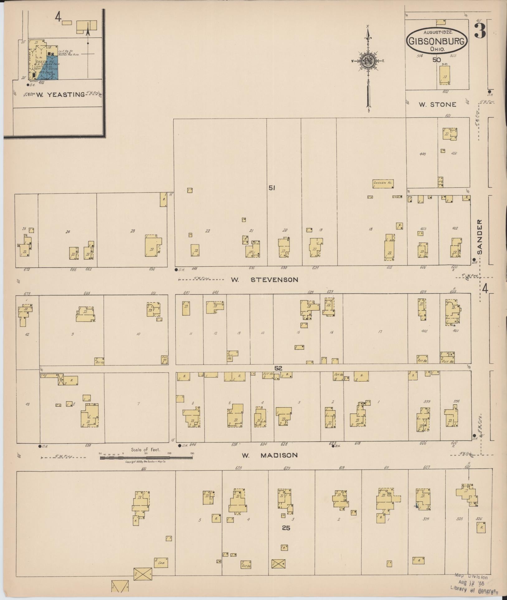 Sanborn Fire Insurance Map from Gibsonburg, Sandusky County, Ohio (1922), Sheet #0003 - Historic Sanborn Fire Insurance Map Print, vintage old map wall art, antique decor, genealogy gift, Ohio Ohio map