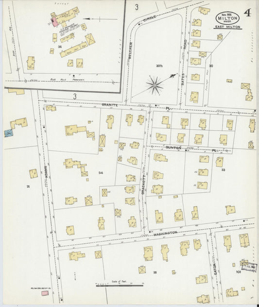 Sanborn Fire Insurance Map from Milton, Norfolk County, Massachusetts (1906), Sheet #0004 - Historic Sanborn Fire Insurance Map Print, vintage old map wall art, antique decor, genealogy gift, Massachusetts Massachusetts map