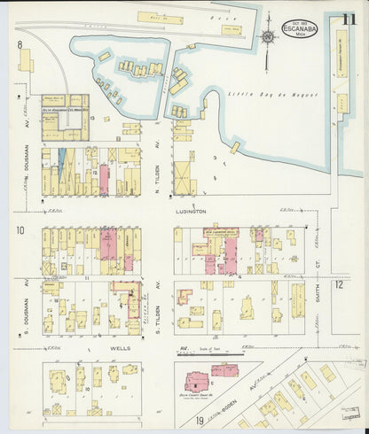 Sanborn Fire Insurance Map from Escanaba, Delta County, Michigan (1913), Sheet #0011 - Complete Map Set gallery image, historic Sanborn map, vintage wall art, Michigan Michigan