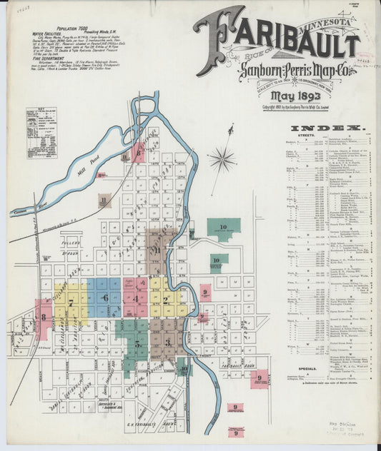 Sanborn Fire Insurance Map from Faribault, Rice County, Minnesota (1893), Sheet #0001 - Complete Map Set gallery image, historic Sanborn map, vintage wall art, Minnesota Minnesota