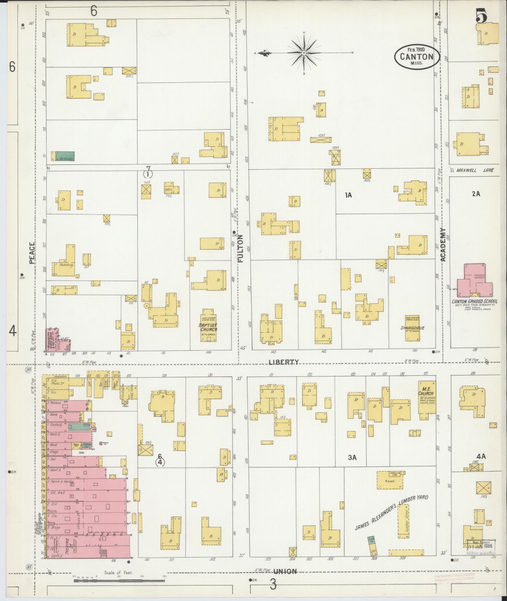 Sanborn Fire Insurance Map from Canton, Madison County, Mississippi (1900), Sheet #0005 - Complete Map Set gallery image, historic Sanborn map, vintage wall art, Mississippi Mississippi