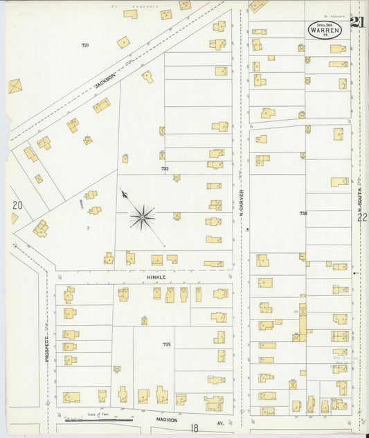 Sanborn Fire Insurance Map from Warren, Warren County, Pennsylvania (1904), Sheet #0021 - Historic Sanborn Fire Insurance Map Print, vintage old map wall art, antique decor, genealogy gift, Pennsylvania Pennsylvania map