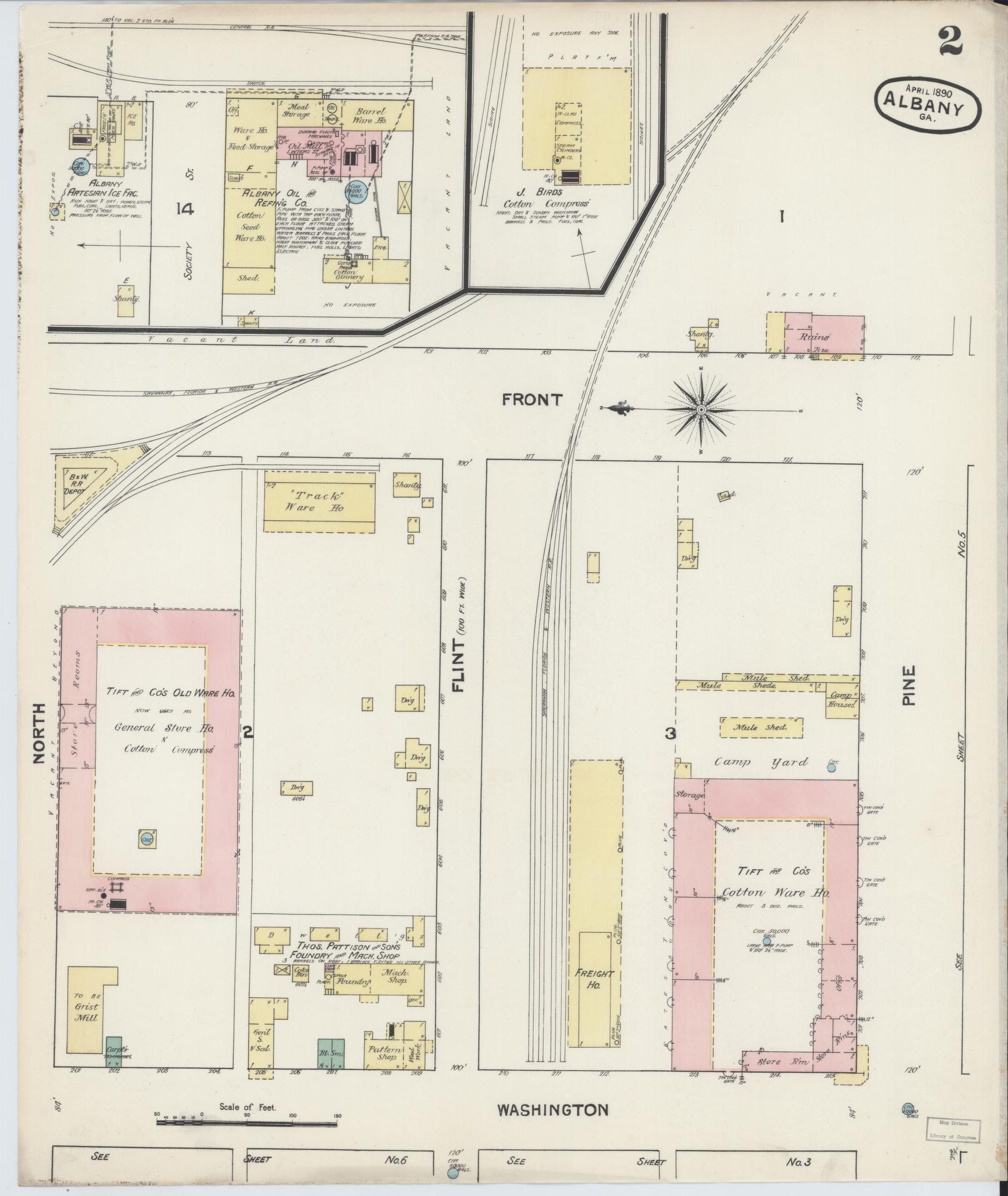 Sanborn Fire Insurance Map from Albany, Dougherty County, Georgia (1890), Sheet #0002 - Historic Sanborn Fire Insurance Map Print, vintage old map wall art, antique decor, genealogy gift, Georgia Georgia map