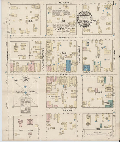 Sanborn Fire Insurance Map from Victoria, Victoria County, Texas (1885), Sheet #0001 - Historic Sanborn Fire Insurance Map Print, vintage old map wall art, antique decor, genealogy gift, Texas Texas map