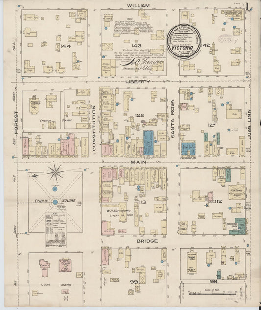 Sanborn Fire Insurance Map from Victoria, Victoria County, Texas (1885), Sheet #0001 - Historic Sanborn Fire Insurance Map Print, vintage old map wall art, antique decor, genealogy gift, Texas Texas map