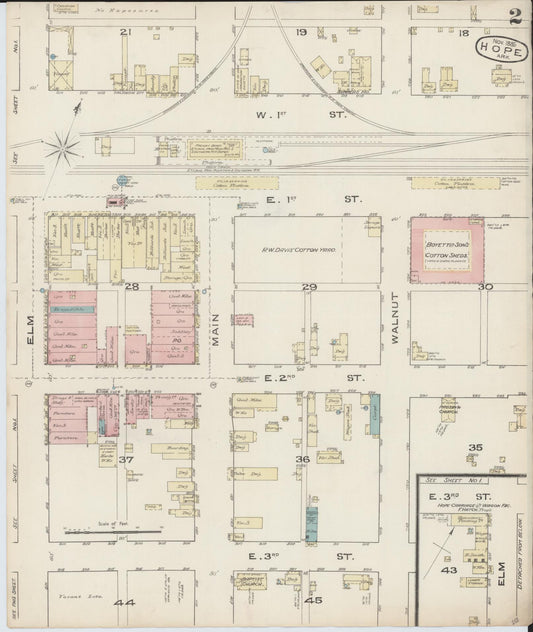 Sanborn Fire Insurance Map from Hope, Hempstead County, Arkansas (1885), Sheet #0002 - Historic Sanborn Fire Insurance Map Print, vintage old map wall art, antique decor, genealogy gift, Arkansas Arkansas map