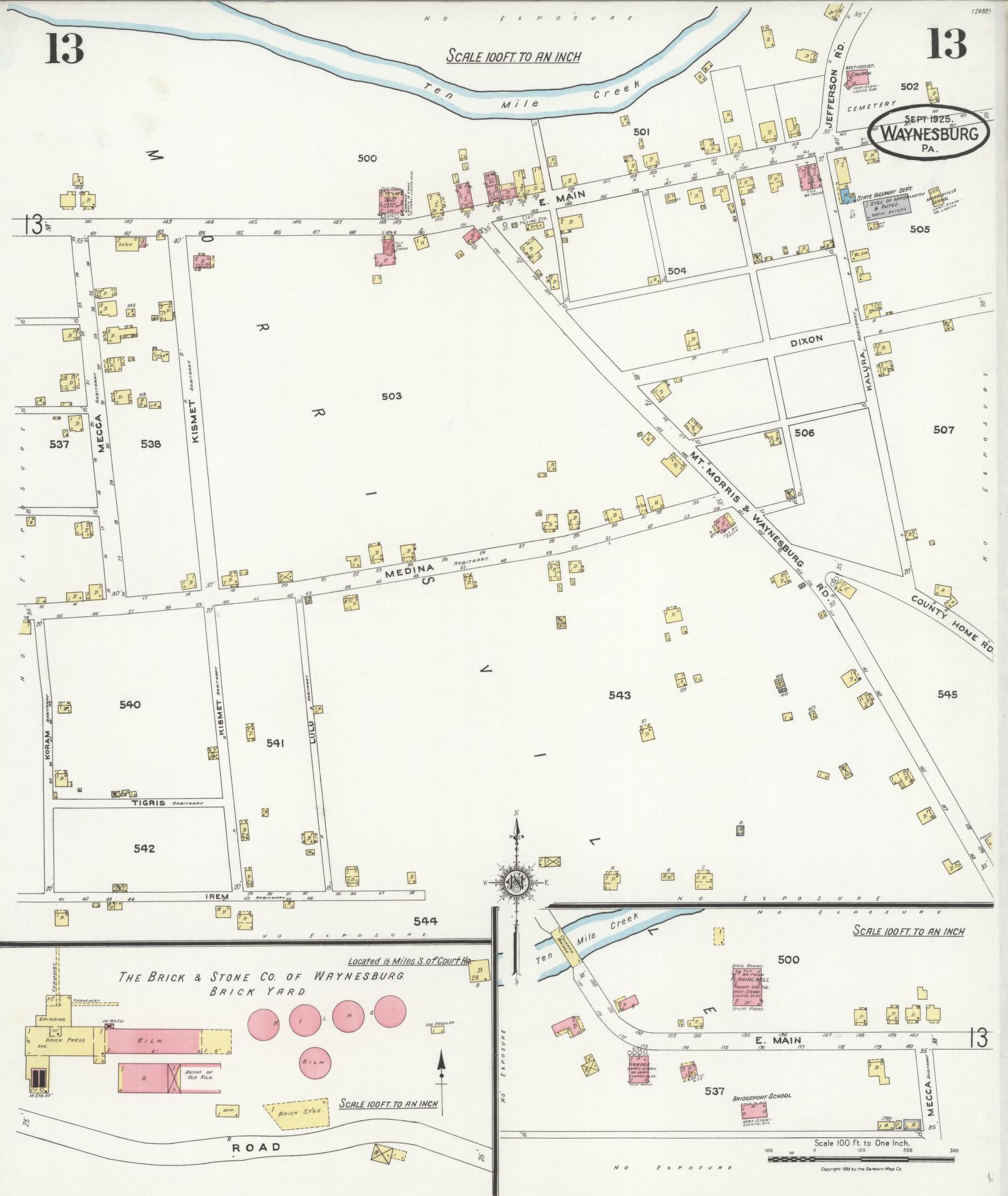 Sanborn Fire Insurance Map from Waynesburg, Greene County, Pennsylvania (1925), Sheet #0013 - Complete Map Set gallery image, historic Sanborn map, vintage wall art, Pennsylvania Pennsylvania
