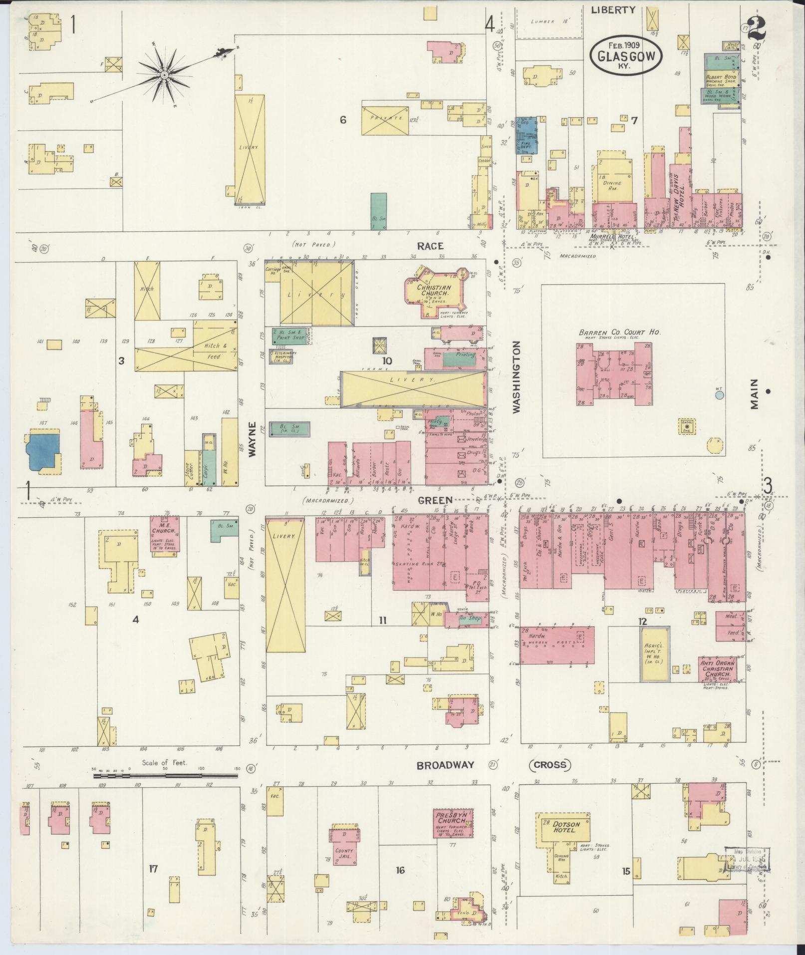 Sanborn Fire Insurance Map from Glasgow, Barren County, Kentucky (1909), Sheet #0002 - Complete Map Set gallery image, historic Sanborn map, vintage wall art, Kentucky Kentucky