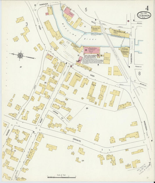 Sanborn Fire Insurance Map from Lebanon, Grafton County, New Hampshire (1912), Sheet #0004 - Historic Sanborn Fire Insurance Map Print, vintage old map wall art, antique decor, genealogy gift, New Hampshire New Hampshire map