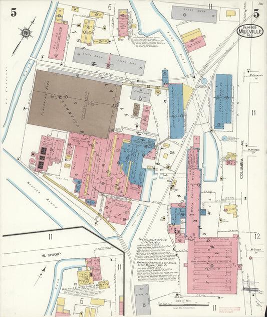 Sanborn Fire Insurance Map from Millville, Cumberland County, New Jersey (1923), Sheet #0005 - Historic Sanborn Fire Insurance Map Print, vintage old map wall art, antique decor, genealogy gift, New Jersey New Jersey map