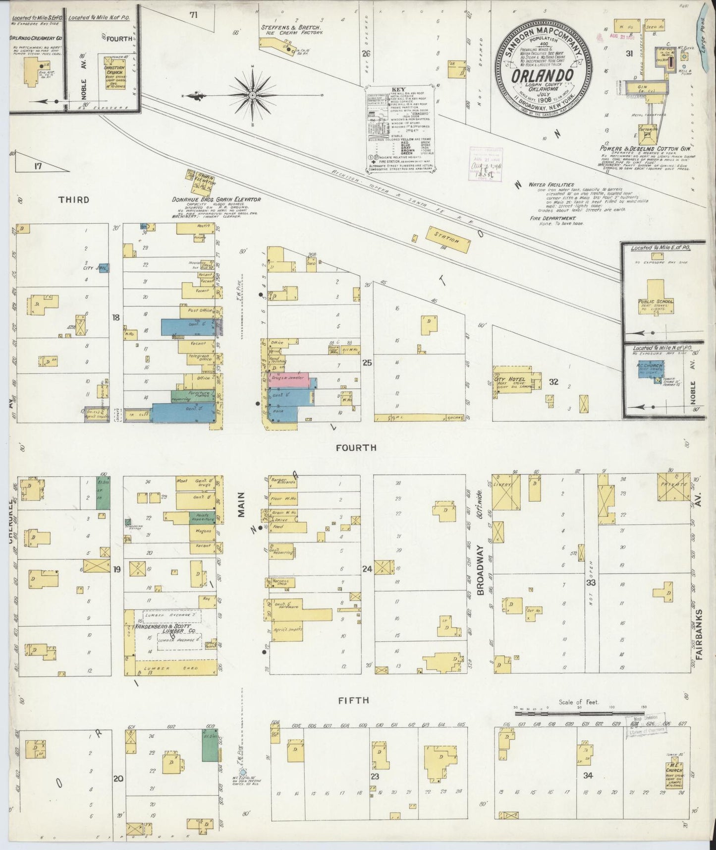 Sanborn Fire Insurance Map from Orlando, Logan County, Oklahoma (1908), Sheet #0001 - Historic Sanborn Fire Insurance Map Print, vintage old map wall art, antique decor, genealogy gift, Oklahoma Oklahoma map