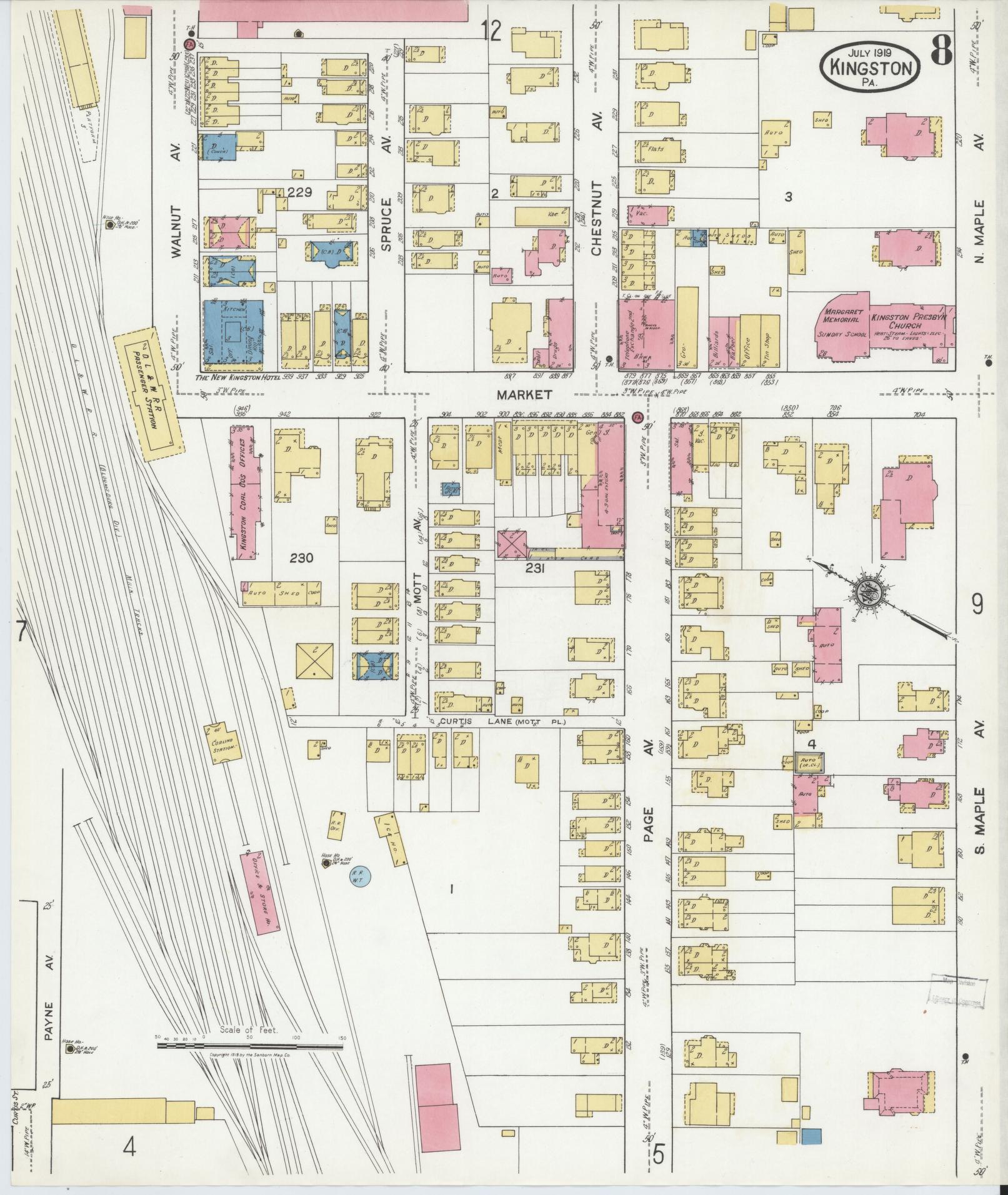 Sanborn Fire Insurance Map from Kingston, Luzerne County, Pennsylvania (1919), Sheet #0008 - Complete Map Set gallery image, historic Sanborn map, vintage wall art, Pennsylvania Pennsylvania
