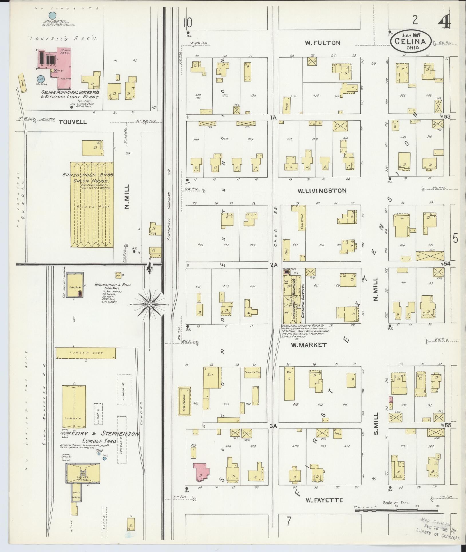 Sanborn Fire Insurance Map from Celina, Mercer County, Ohio (1907), Sheet #0004 - Historic Sanborn Fire Insurance Map Print, vintage old map wall art, antique decor, genealogy gift, Ohio Ohio map