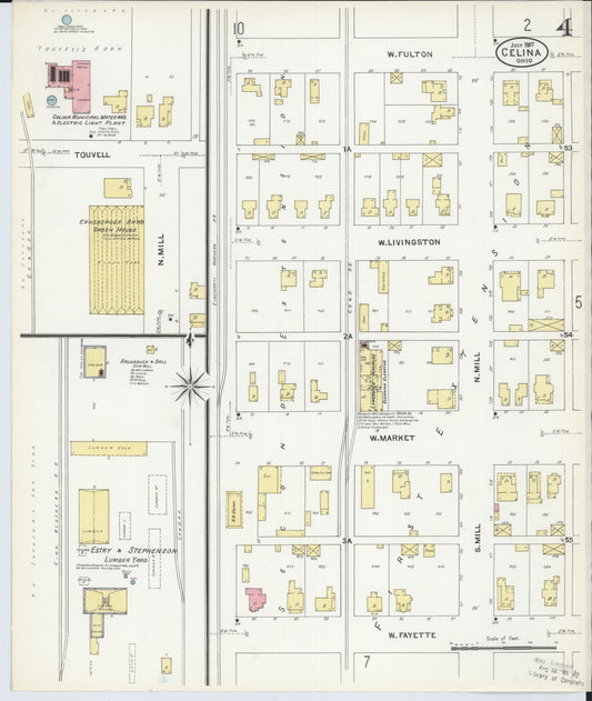Sanborn Fire Insurance Map from Celina, Mercer County, Ohio (1907), Sheet #0004 - Historic Sanborn Fire Insurance Map Print, vintage old map wall art, antique decor, genealogy gift, Ohio Ohio map