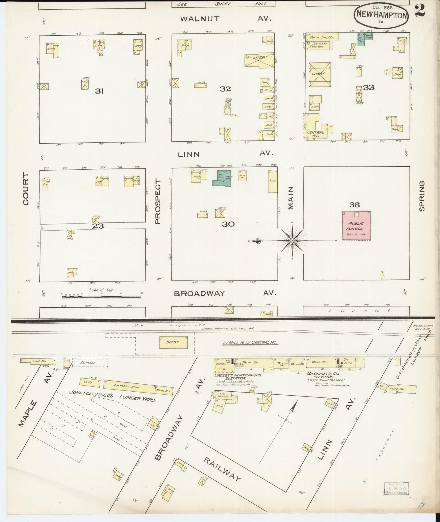 Sanborn Fire Insurance Map from New Hampton, Chickasaw County, Iowa (1885), Sheet #0002 - Historic Sanborn Fire Insurance Map Print