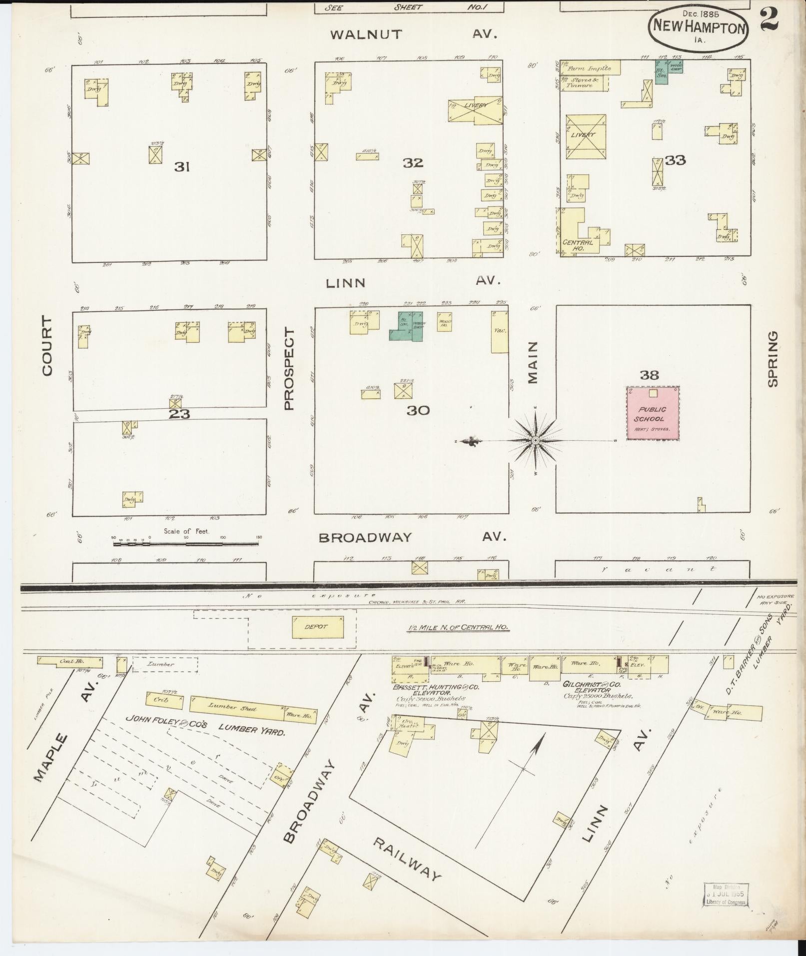 Sanborn Fire Insurance Map from New Hampton, Chickasaw County, Iowa (1885), Sheet #0002 - Historic Sanborn Fire Insurance Map Print