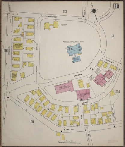 Sanborn Fire Insurance Map from Worcester, Worcester County, Massachusetts (1910), Sheet #0110 - Historic Sanborn Fire Insurance Map Print, vintage old map wall art, antique decor, genealogy gift, Massachusetts Massachusetts map