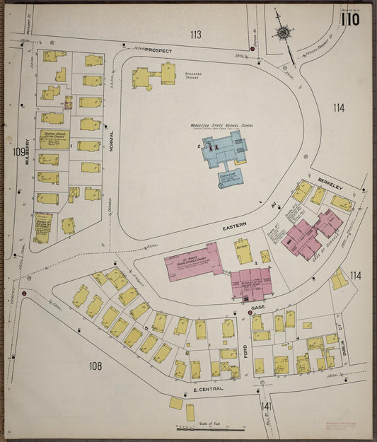 Sanborn Fire Insurance Map from Worcester, Worcester County, Massachusetts (1910), Sheet #0110 - Historic Sanborn Fire Insurance Map Print, vintage old map wall art, antique decor, genealogy gift, Massachusetts Massachusetts map