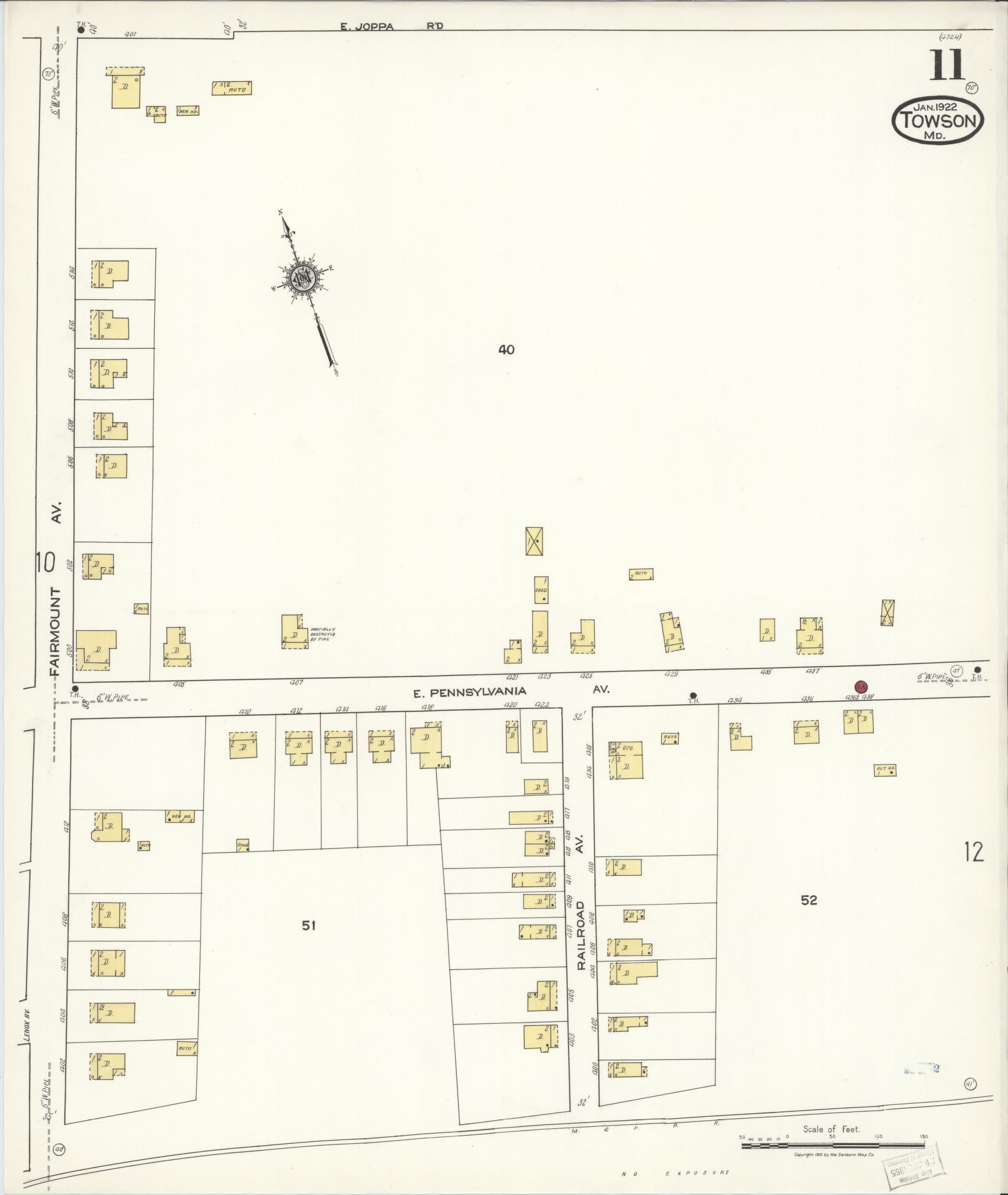 Sanborn Fire Insurance Map from Towson, Baltimore County, Maryland (1922), Sheet #0011 - Historic Sanborn Fire Insurance Map Print, vintage old map wall art, antique decor, genealogy gift, Maryland Maryland map