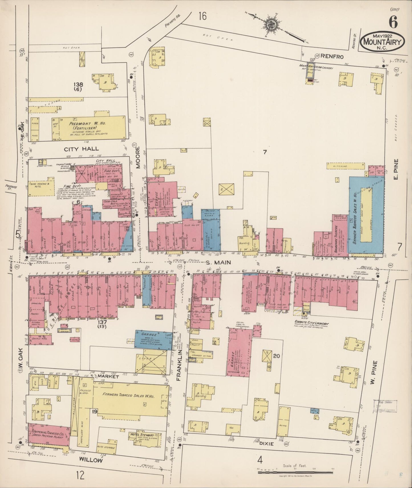 Sanborn Fire Insurance Map from Mount Airy, Surry County, North Carolina (1922), Sheet #0006 - Complete Map Set gallery image, historic Sanborn map, vintage wall art, North Carolina North Carolina