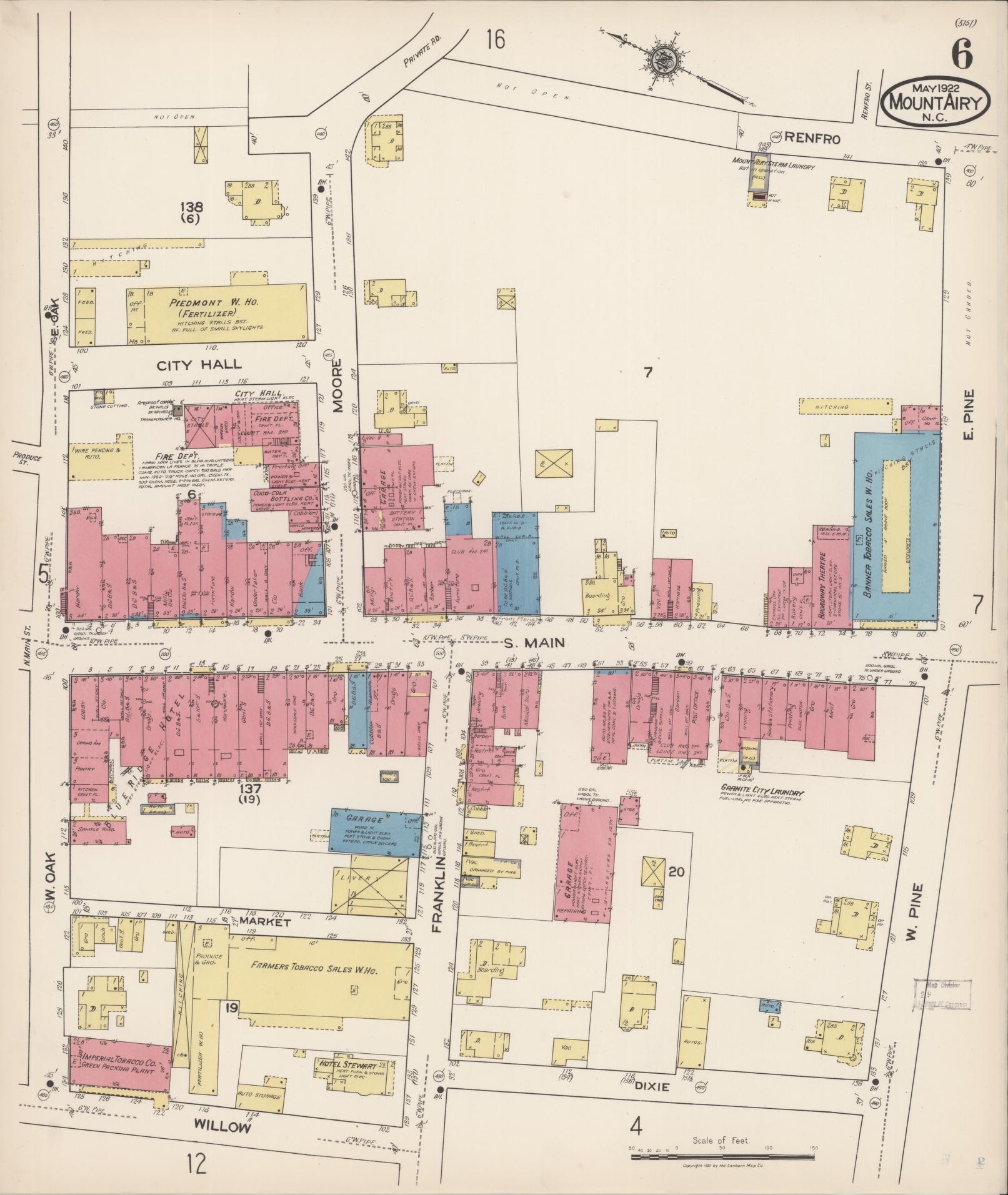 Sanborn Fire Insurance Map from Mount Airy, Surry County, North Carolina (1922), Sheet #0006 - Complete Map Set gallery image, historic Sanborn map, vintage wall art, North Carolina North Carolina