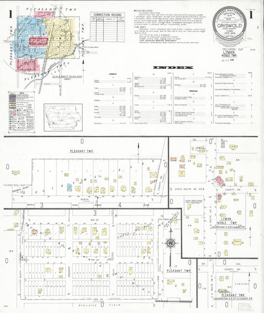 Sanborn Fire Insurance Map from Griswold, Cass County, Iowa (1948), Sheet #0001 - Historic Sanborn Fire Insurance Map Print, vintage old map wall art