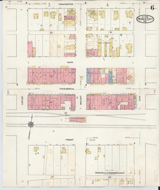 Sanborn Fire Insurance Map from Pierce City, Lawrence County, Missouri (1936), Sheet #0006 - Historic Sanborn Fire Insurance Map Print, vintage old map wall art, antique decor, genealogy gift, Missouri Missouri map