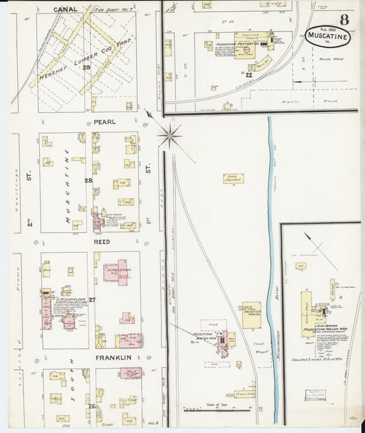 Sanborn Fire Insurance Map from Muscatine, Muscatine County, Iowa (1888), Sheet #0008 - Historic Sanborn Fire Insurance Map Print, vintage old map wall art