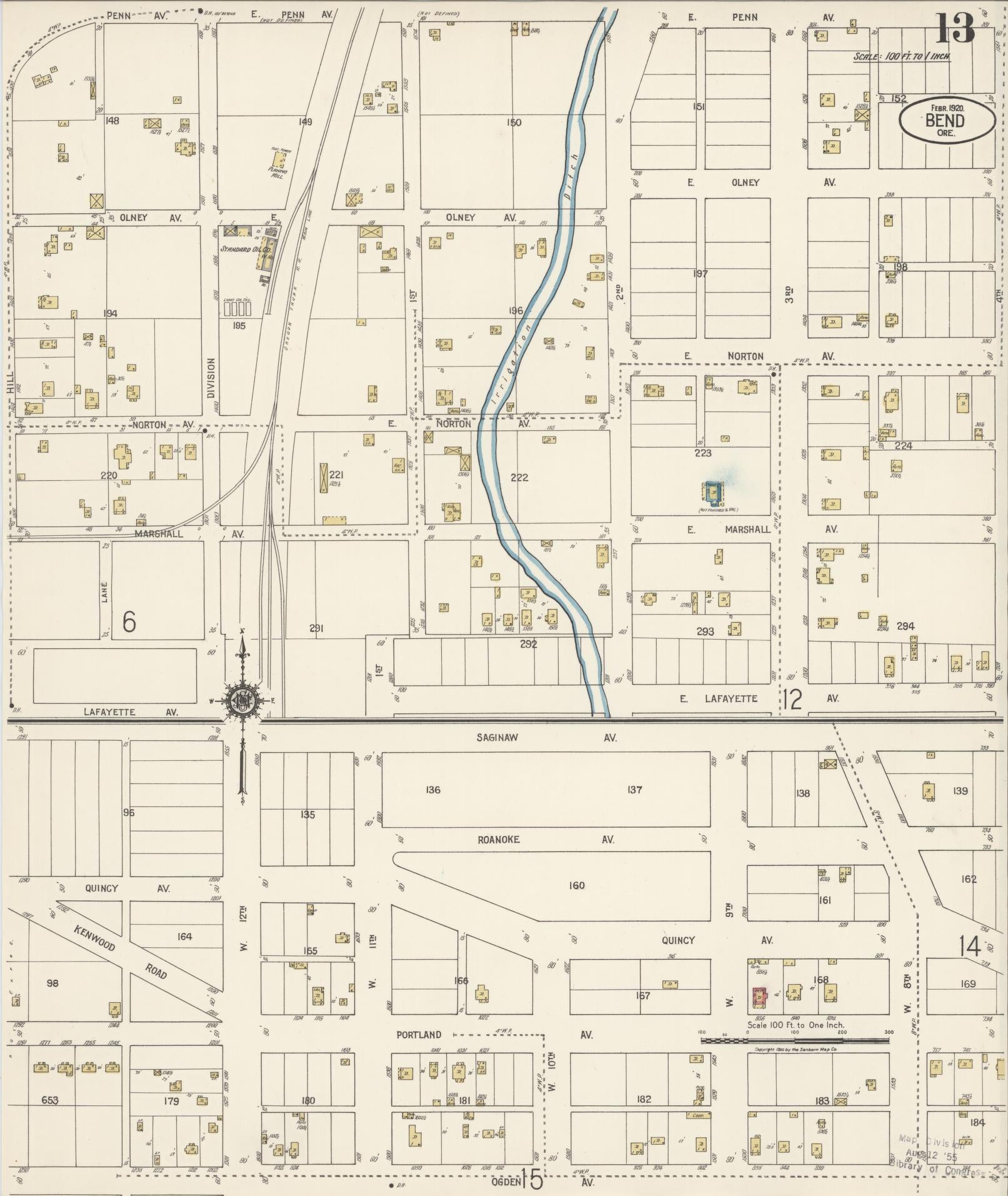 Sanborn Fire Insurance Map from Bend, Deschutes County, Oregon (1920), Sheet #0013 - Historic Sanborn Fire Insurance Map Print, vintage old map wall art, antique decor, genealogy gift, Oregon Oregon map