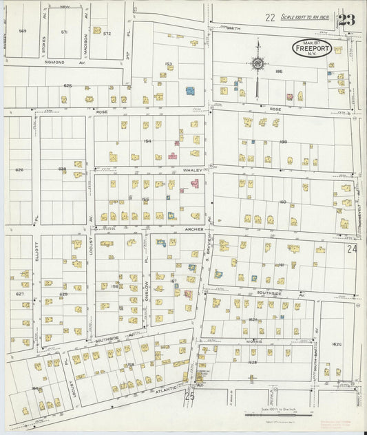 Sanborn Fire Insurance Map from Freeport, Nassau County, New York (1917), Sheet #0023 - Historic Sanborn Fire Insurance Map Print, vintage old map wall art, antique decor, genealogy gift, New York New York map