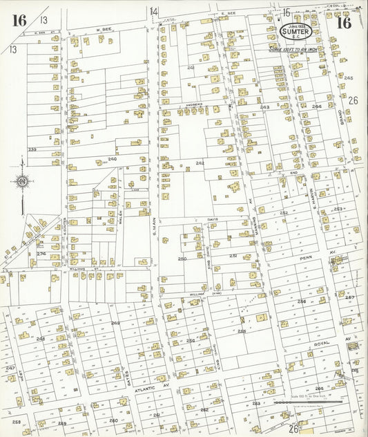 Sanborn Fire Insurance Map from Sumter, Sumter County, South Carolina (1923), Sheet #0016 - Historic Sanborn Fire Insurance Map Print, vintage old map wall art, antique decor, genealogy gift, South Carolina South Carolina map