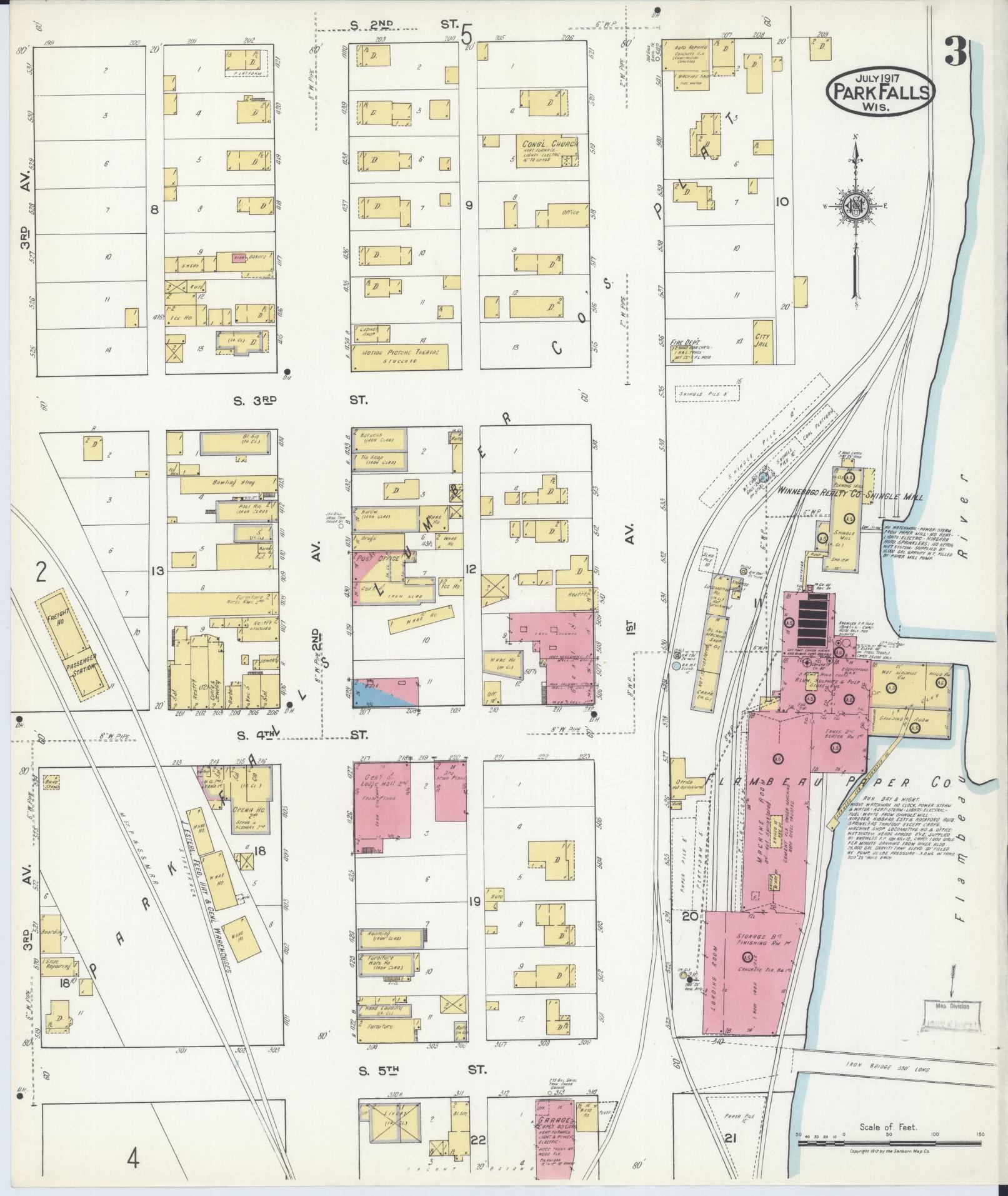 Sanborn Fire Insurance Map from Park Falls, Price County, Wisconsin (1917), Sheet #0003 - Complete Map Set gallery image, historic Sanborn map, vintage wall art, Wisconsin Wisconsin