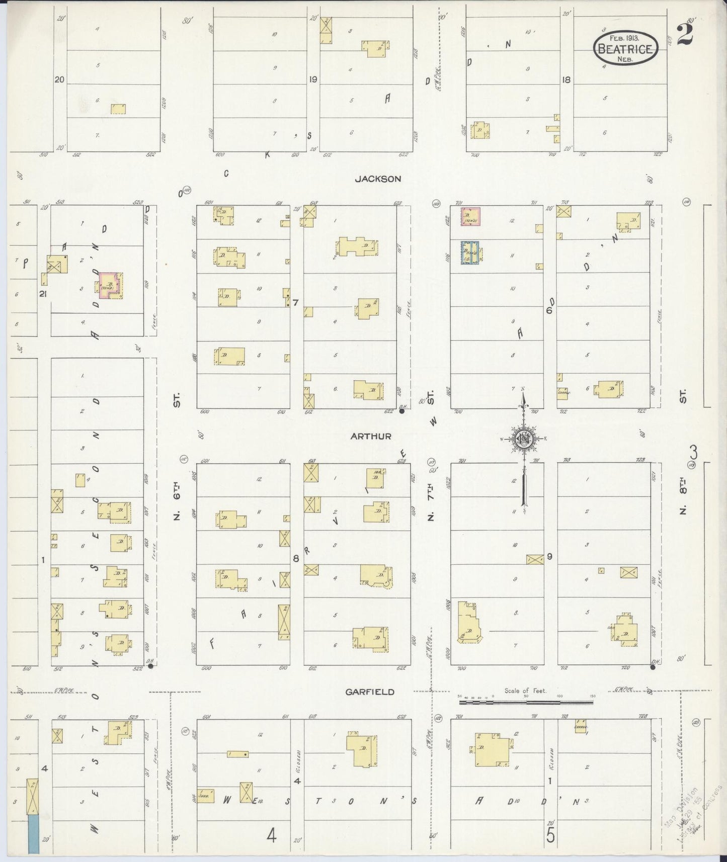 Sanborn Fire Insurance Map from Beatrice, Gage County, Nebraska (1913), Sheet #0002 - Complete Map Set gallery image, historic Sanborn map, vintage wall art, Nebraska Nebraska