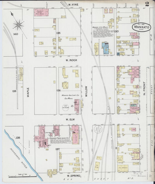 Sanborn Fire Insurance Map from Mankato, Blue Earth County, Minnesota (1889), Sheet #0002 - Historic Sanborn Fire Insurance Map Print, vintage old map wall art, antique decor, genealogy gift, Minnesota Minnesota map