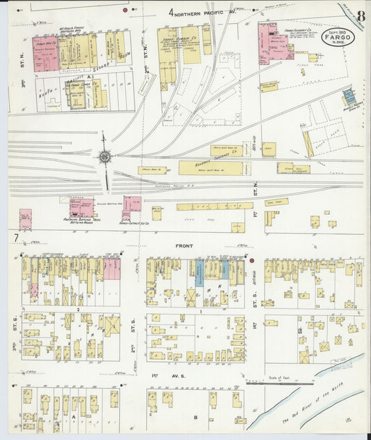 Sanborn Fire Insurance Map from Fargo, Cass County, North Dakota (1910), Sheet #0008 - Historic Sanborn Fire Insurance Map Print, vintage old map wall art, antique decor, genealogy gift, North Dakota North Dakota map