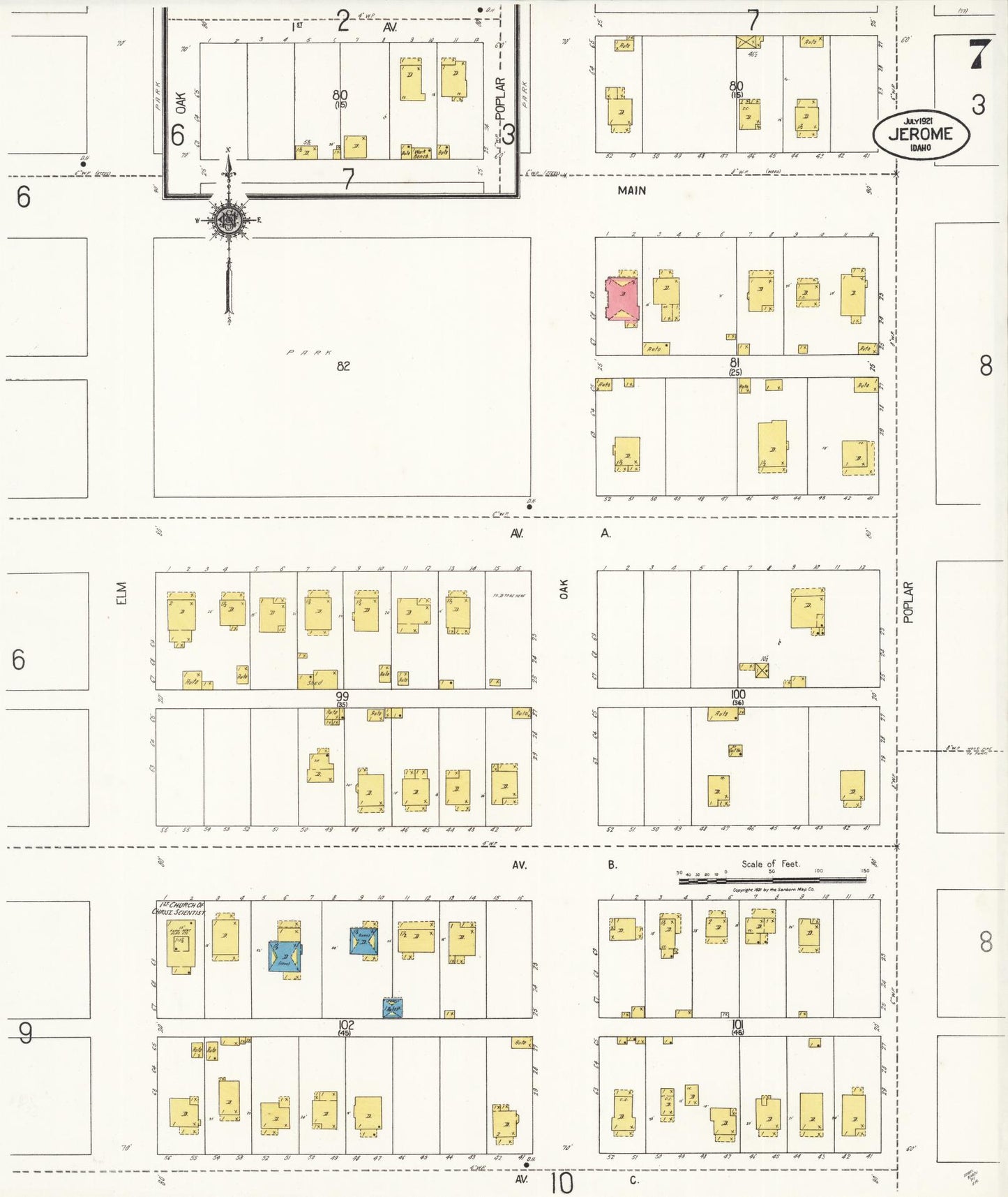 Sanborn Fire Insurance Map from Jerome, Jerome County, Idaho (1921), Sheet #0007 - Complete Map Set gallery image, historic Sanborn map, vintage wall art, Idaho Idaho