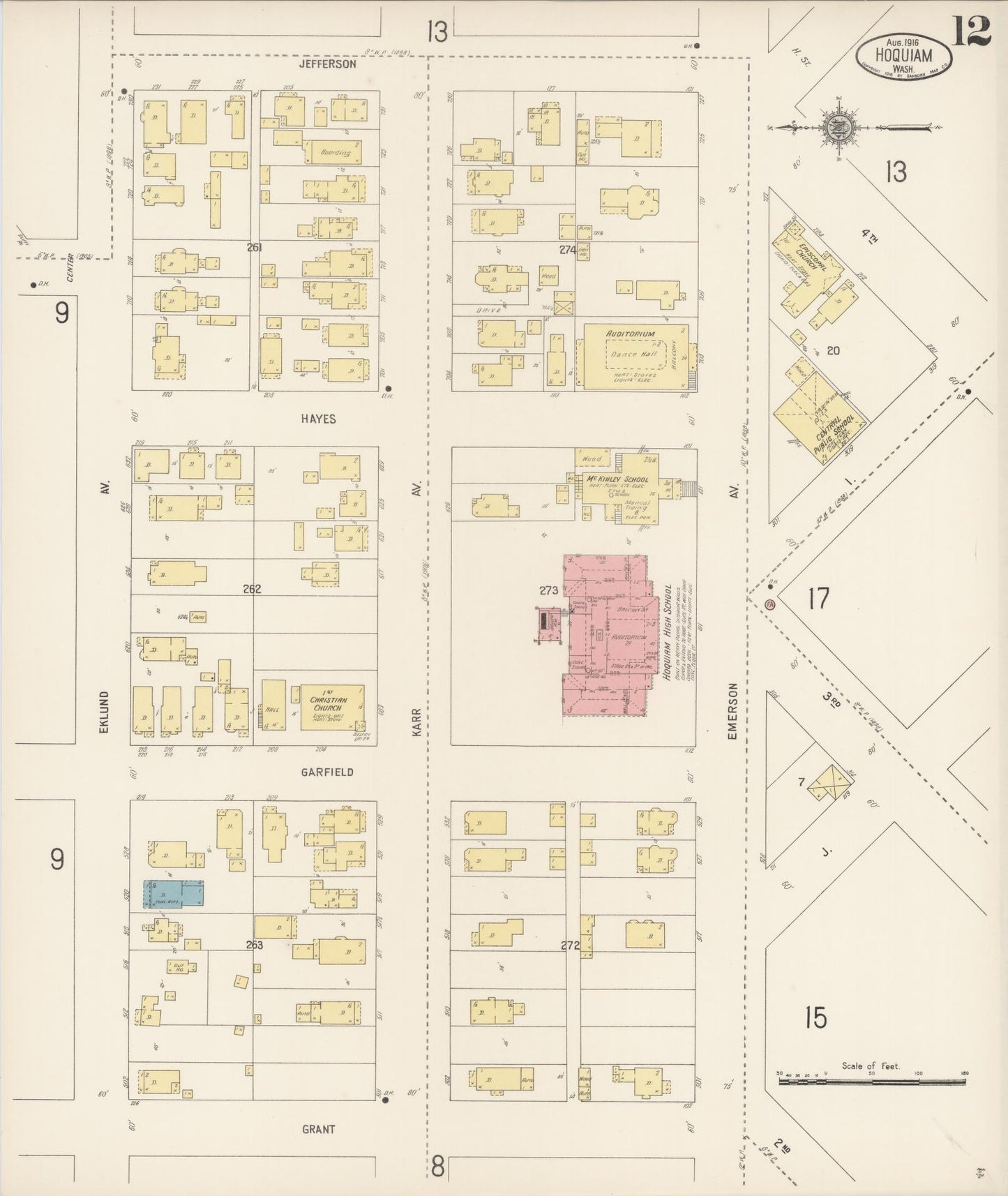 Sanborn Fire Insurance Map from Hoquiam, Grays Harbor County, Washington (1916), Sheet #0012 - Complete Map Set gallery image, historic Sanborn map, vintage wall art, Washington Washington
