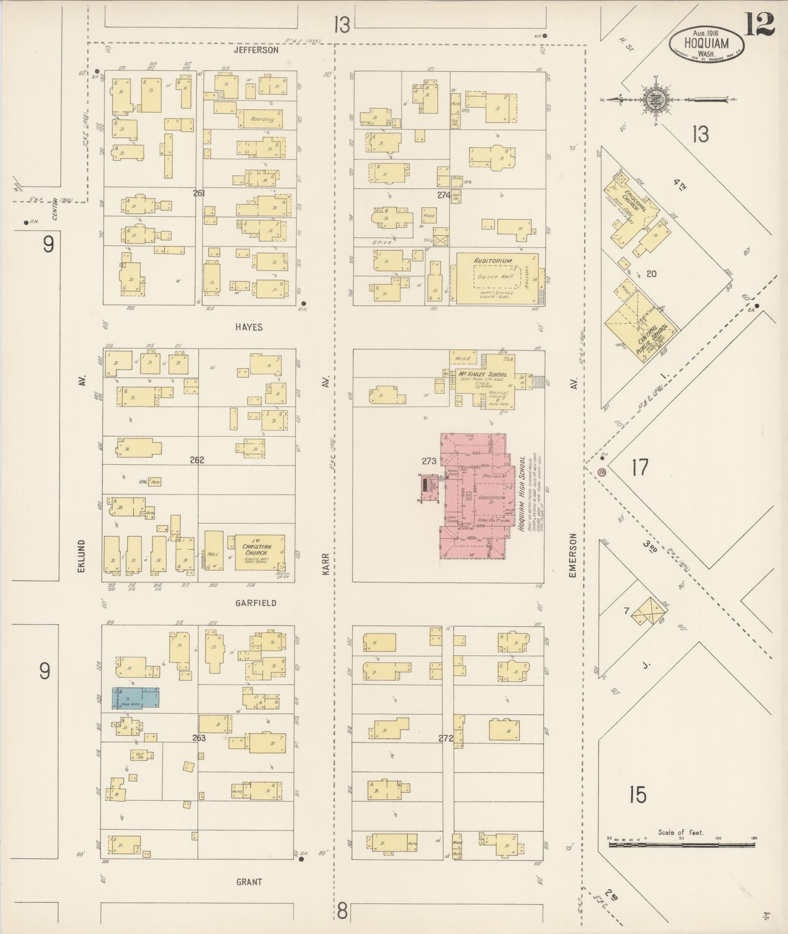 Sanborn Fire Insurance Map from Hoquiam, Grays Harbor County, Washington (1916), Sheet #0012 - Complete Map Set gallery image, historic Sanborn map, vintage wall art, Washington Washington