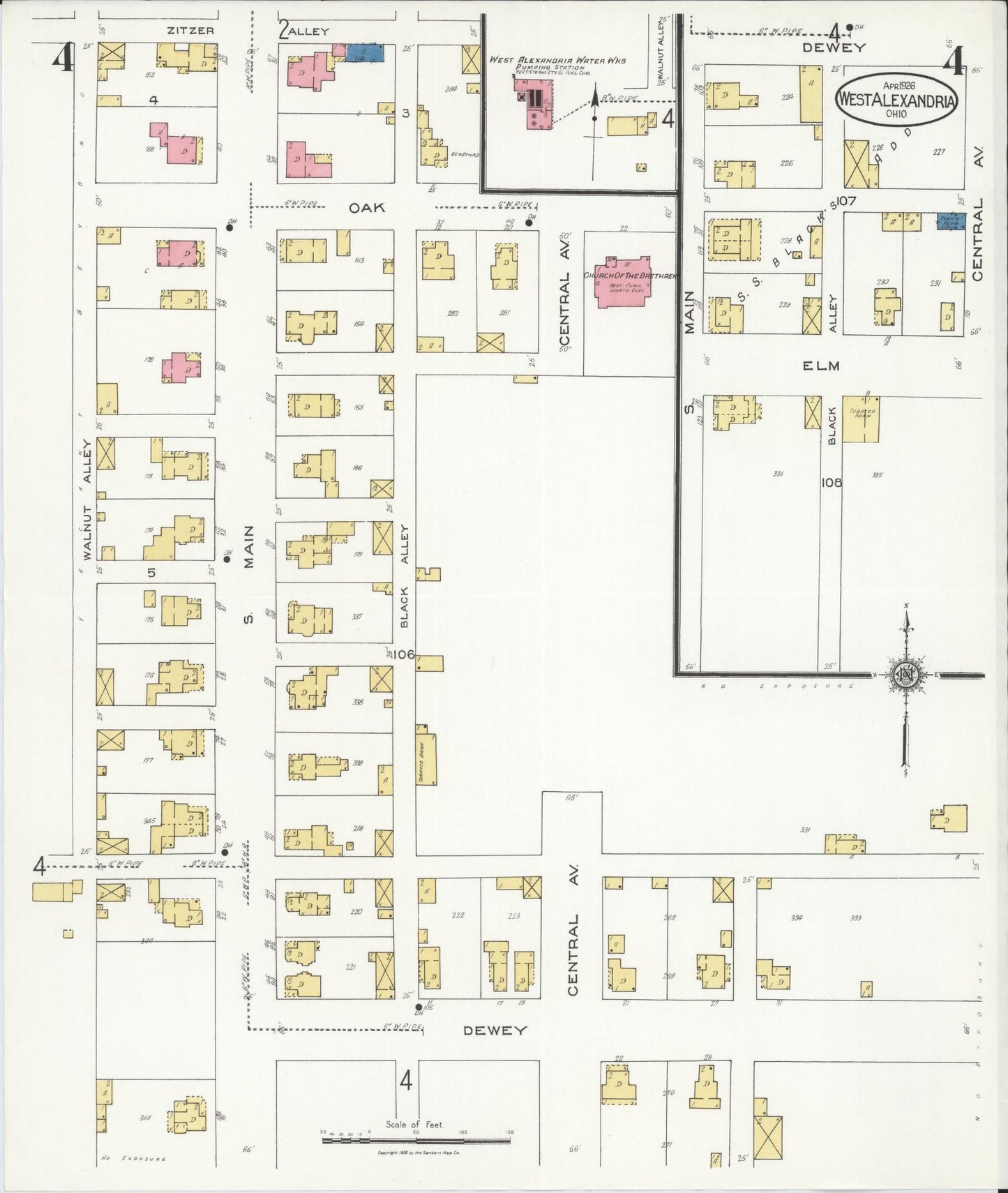Sanborn Fire Insurance Map from West Alexandria, Preble County, Ohio (1926), Sheet #0004 - Complete Map Set gallery image, historic Sanborn map, vintage wall art, Ohio Ohio