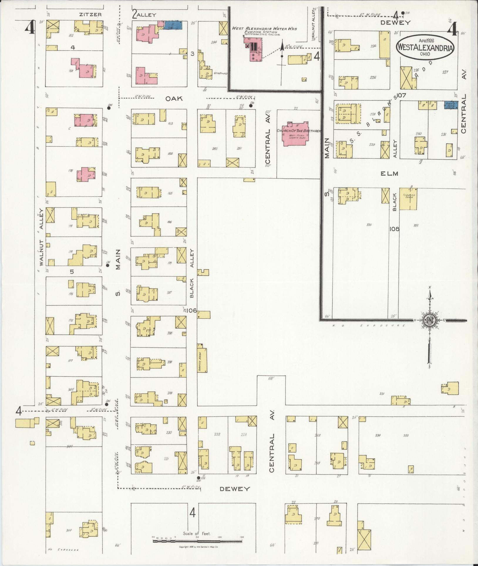 Sanborn Fire Insurance Map from West Alexandria, Preble County, Ohio (1926), Sheet #0004 - Complete Map Set gallery image, historic Sanborn map, vintage wall art, Ohio Ohio