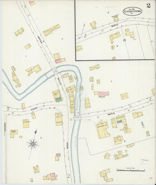 Sanborn Fire Insurance Map from Elizabethtown, Essex County, New York (1906), Sheet #0002 - Historic Sanborn Fire Insurance Map Print, vintage old map wall art, antique decor, genealogy gift, New York New York map