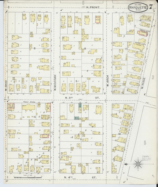 Sanborn Fire Insurance Map from Marquette, Marquette County, Michigan (1892), Sheet #0007 - Historic Sanborn Fire Insurance Map Print, vintage old map wall art, antique decor, genealogy gift, Michigan Michigan map