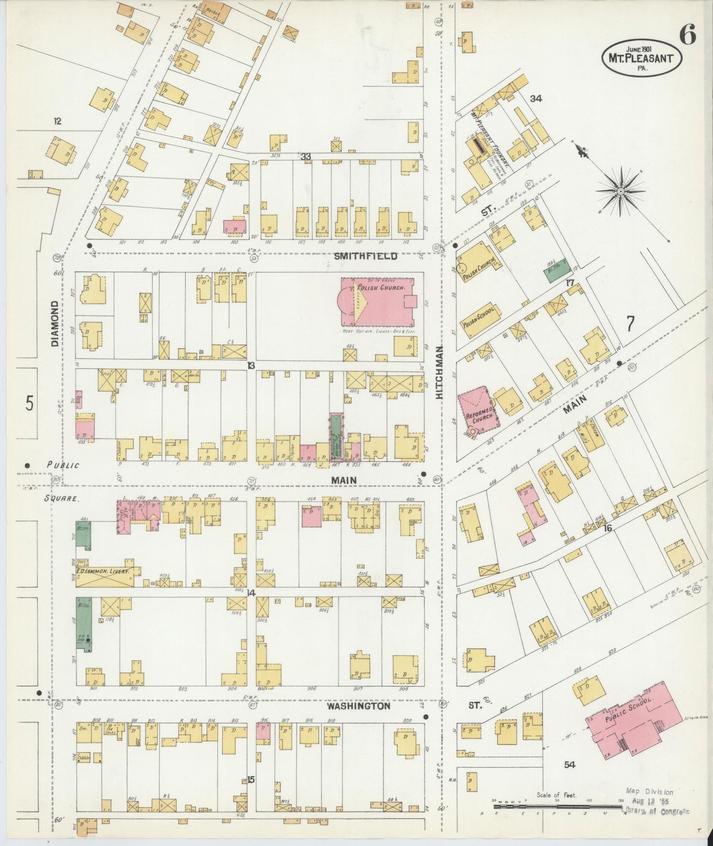 Sanborn Fire Insurance Map from Mount Pleasant, Westmoreland County, Pennsylvania (1901), Sheet #0006 - Complete Map Set gallery image, historic Sanborn map, vintage wall art, Pennsylvania Pennsylvania