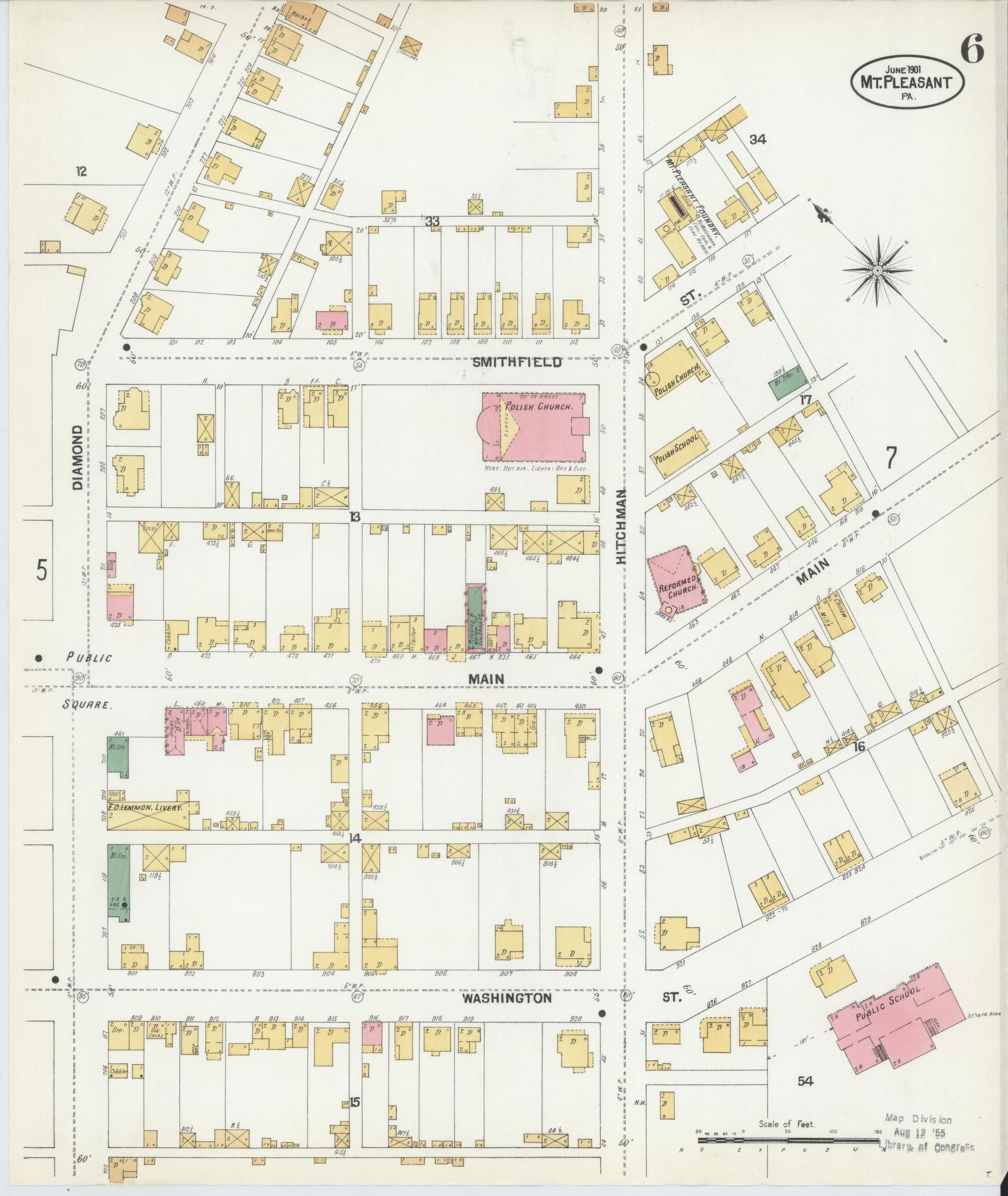 Sanborn Fire Insurance Map from Mount Pleasant, Westmoreland County, Pennsylvania (1901), Sheet #0006 - Complete Map Set gallery image, historic Sanborn map, vintage wall art, Pennsylvania Pennsylvania