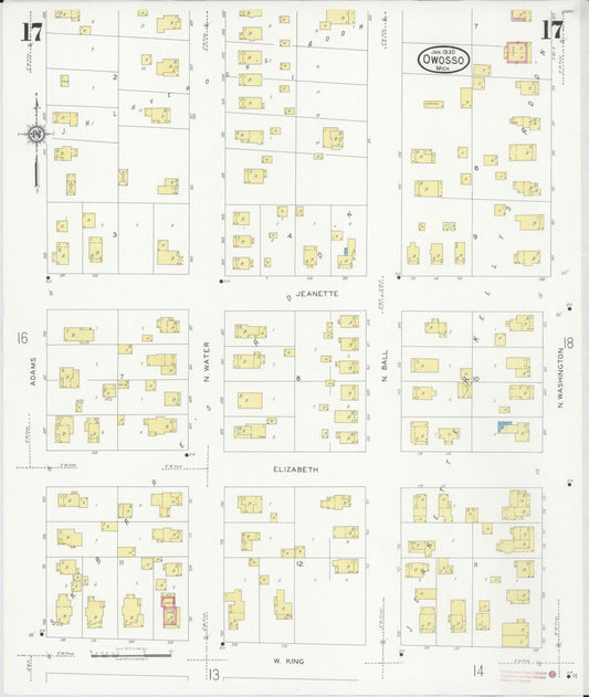 Sanborn Fire Insurance Map from Owosso, Shiawassee County, Michigan (1930), Sheet #0017 - Historic Sanborn Fire Insurance Map Print, vintage old map wall art, antique decor, genealogy gift, Michigan Michigan map