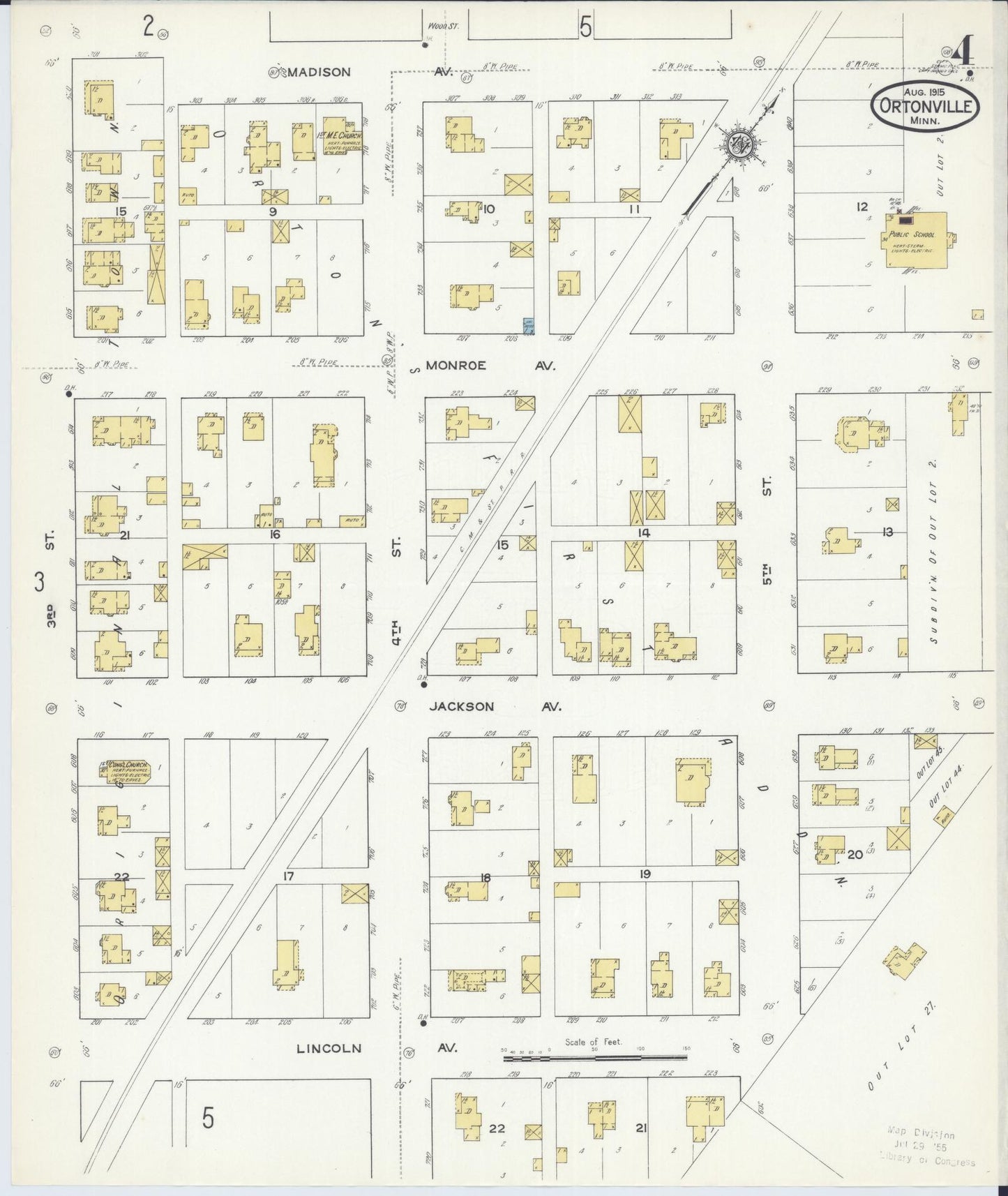 Sanborn Fire Insurance Map from Ortonville, Big Stone County, Minnesota (1915), Sheet #0004 - Complete Map Set gallery image, historic Sanborn map, vintage wall art, Minnesota Minnesota