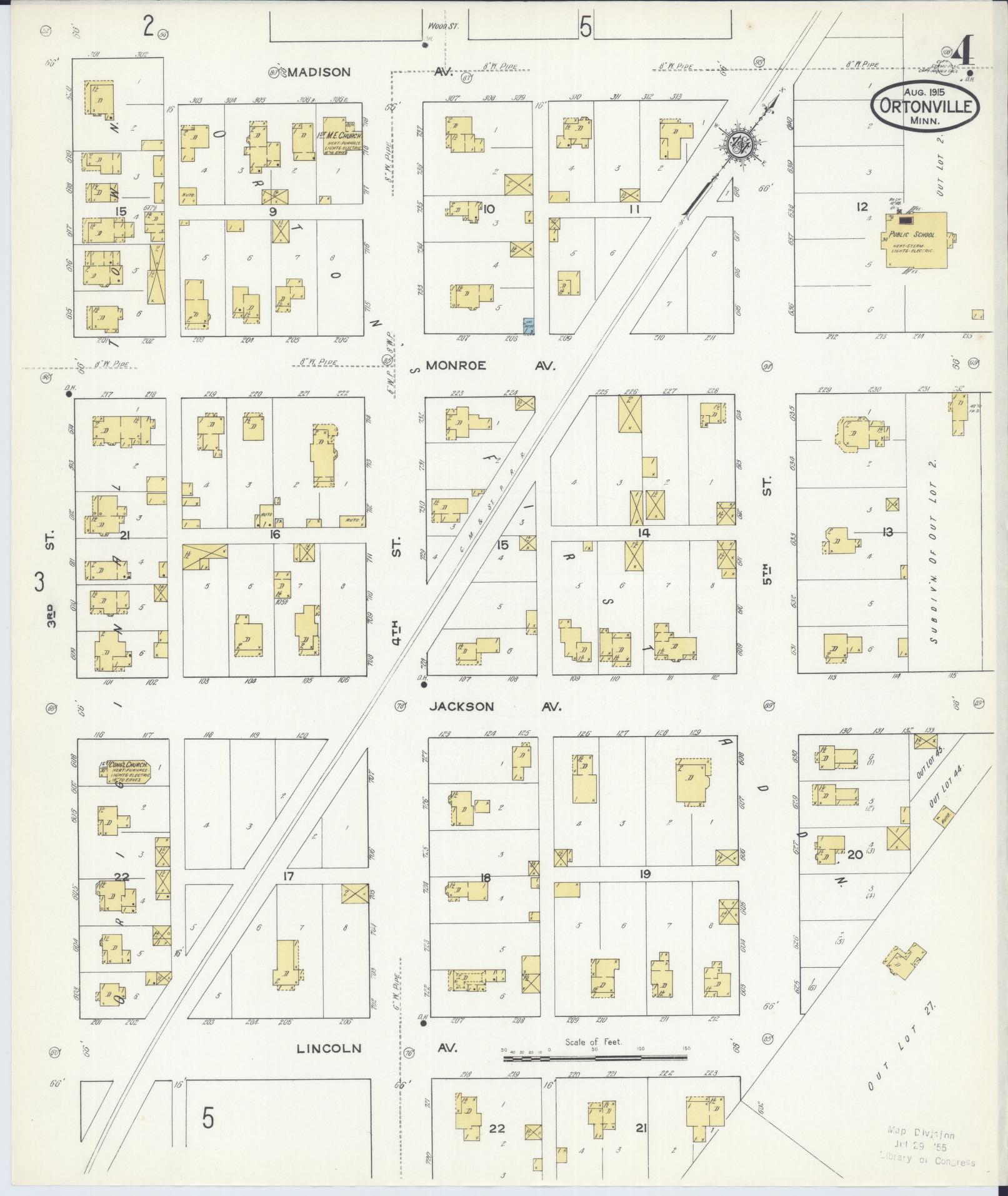Sanborn Fire Insurance Map from Ortonville, Big Stone County, Minnesota (1915), Sheet #0004 - Complete Map Set gallery image, historic Sanborn map, vintage wall art, Minnesota Minnesota
