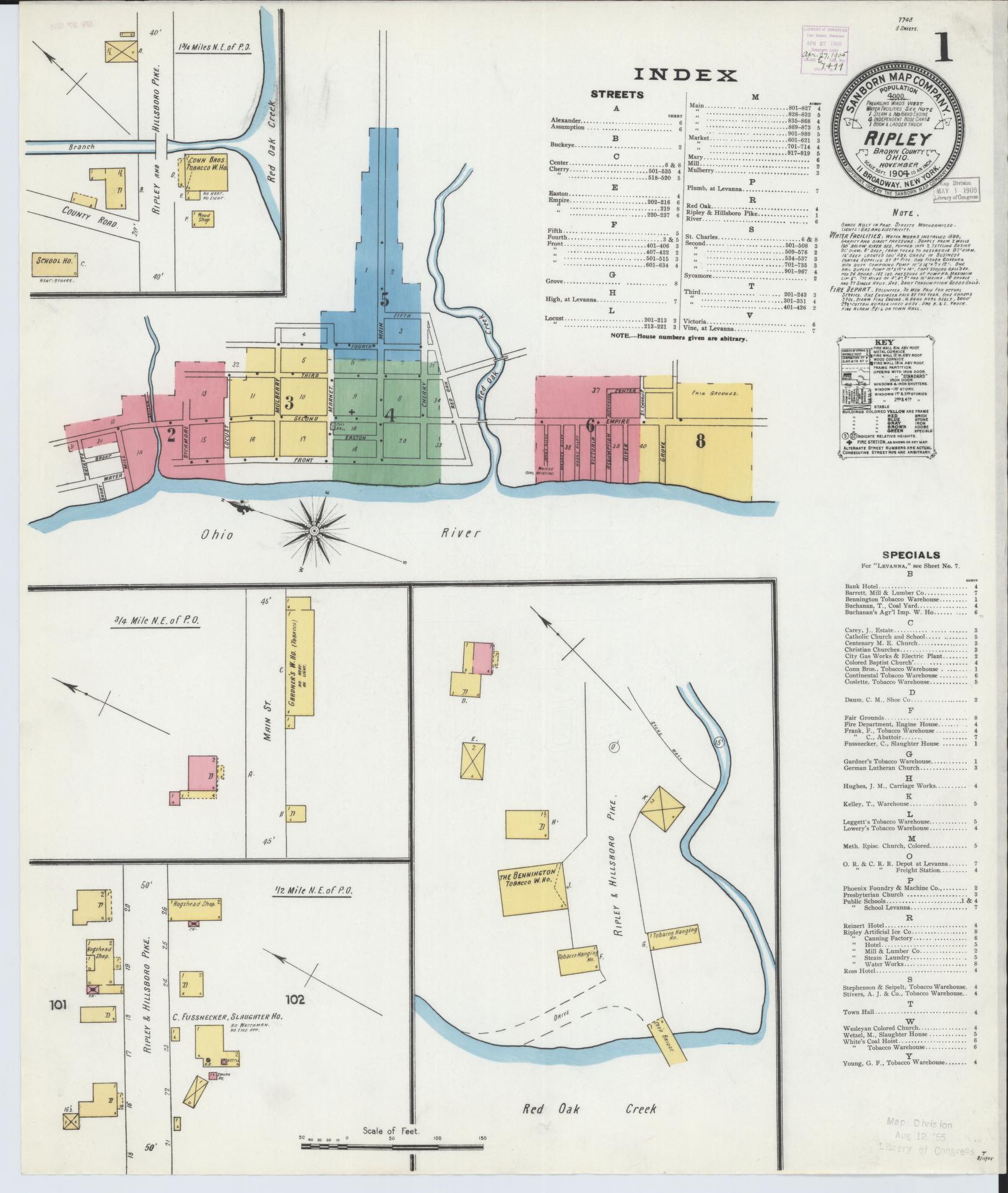 Sanborn Fire Insurance Map from Ripley, Brown County, Ohio (1904), Sheet #0001 - Complete Map Set gallery image, historic Sanborn map, vintage wall art, Ohio Ohio