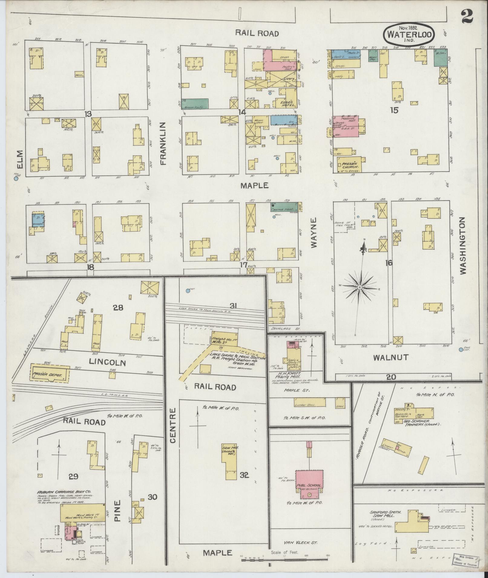 Sanborn Fire Insurance Map from Waterloo, De Kalb County, Indiana (1892), Sheet #0002 - Complete Map Set gallery image, historic Sanborn map, vintage wall art, Indiana Indiana